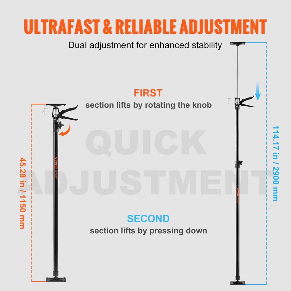 VEVOR Adjustable Support Pole, 4 Pcs 66 lbs Capacity 3rd Hand Support System, 45.2 in - 114.17 in Telescoping Support Pole, with Storage Bag, for Cabinet Jacks, Cargo Bars, Drywalls, Tire Jack