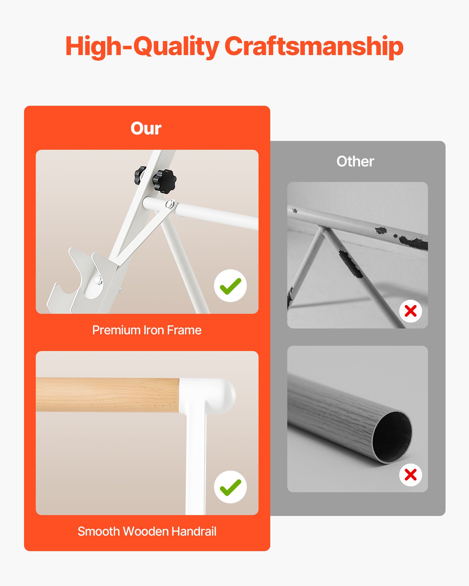 VEVOR Ballet Barre, Freestanding Portable Barre Bar, Home Fitness Exercise Equipment for Abs, Arms, Strength, and Cardio, Easy to Store Foldable Stretching Dance Bars, 4 Level Height Adjustable