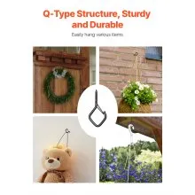 VEVOR 20 PCS Q-Hanger Hooks, 2.17 in Q Hanger String Light Hooks Outdoor, Heavy Duty Outdoor Screw Hooks with Security Buckle, for Hanging Outdoor String Lights, Christmas Lights, Cups, Decors (Black)