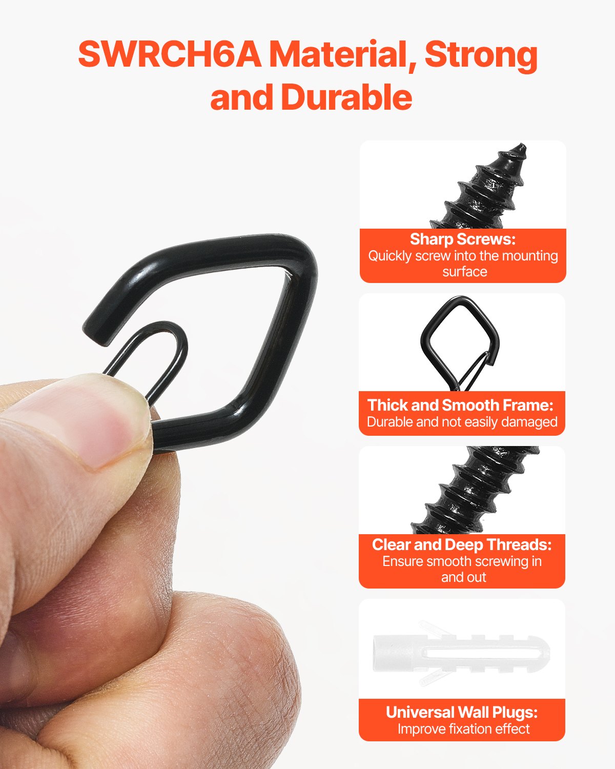 VEVOR 20 PCS Q-Hanger Hooks, 2.17 in Q Hanger String Light Hooks Outdoor, Heavy Duty Outdoor Screw Hooks with Security Buckle, for Hanging Outdoor String Lights, Christmas Lights, Cups, Decors (Black)