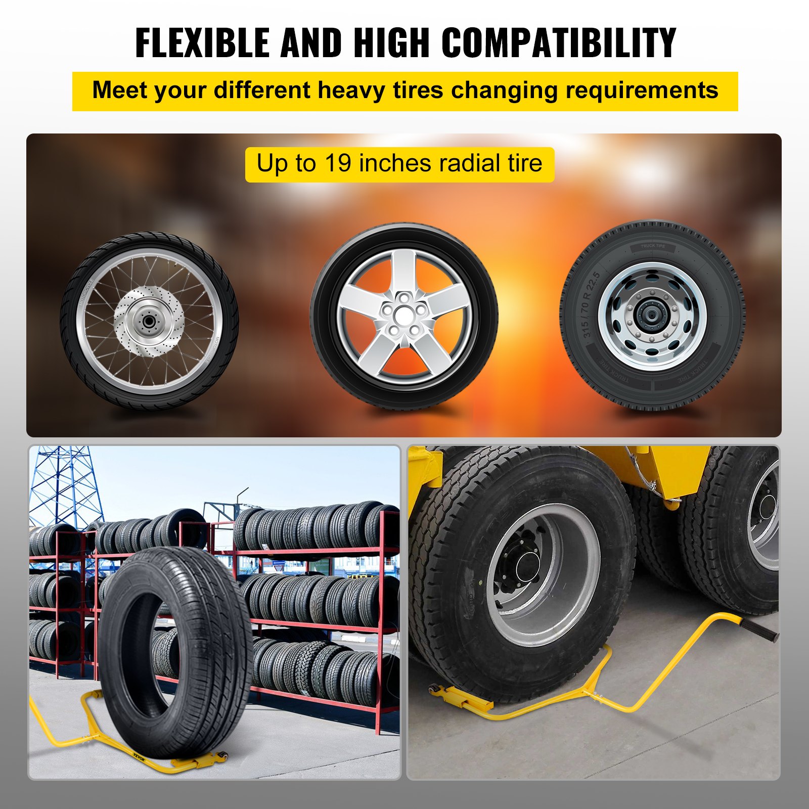 VEVOR Tire Dolly 450LBS Load Capacity Wheel Dolly Truck Tire Wheel Dolly Heavy Duty Cart Easy to Use Tire Lifting Tool