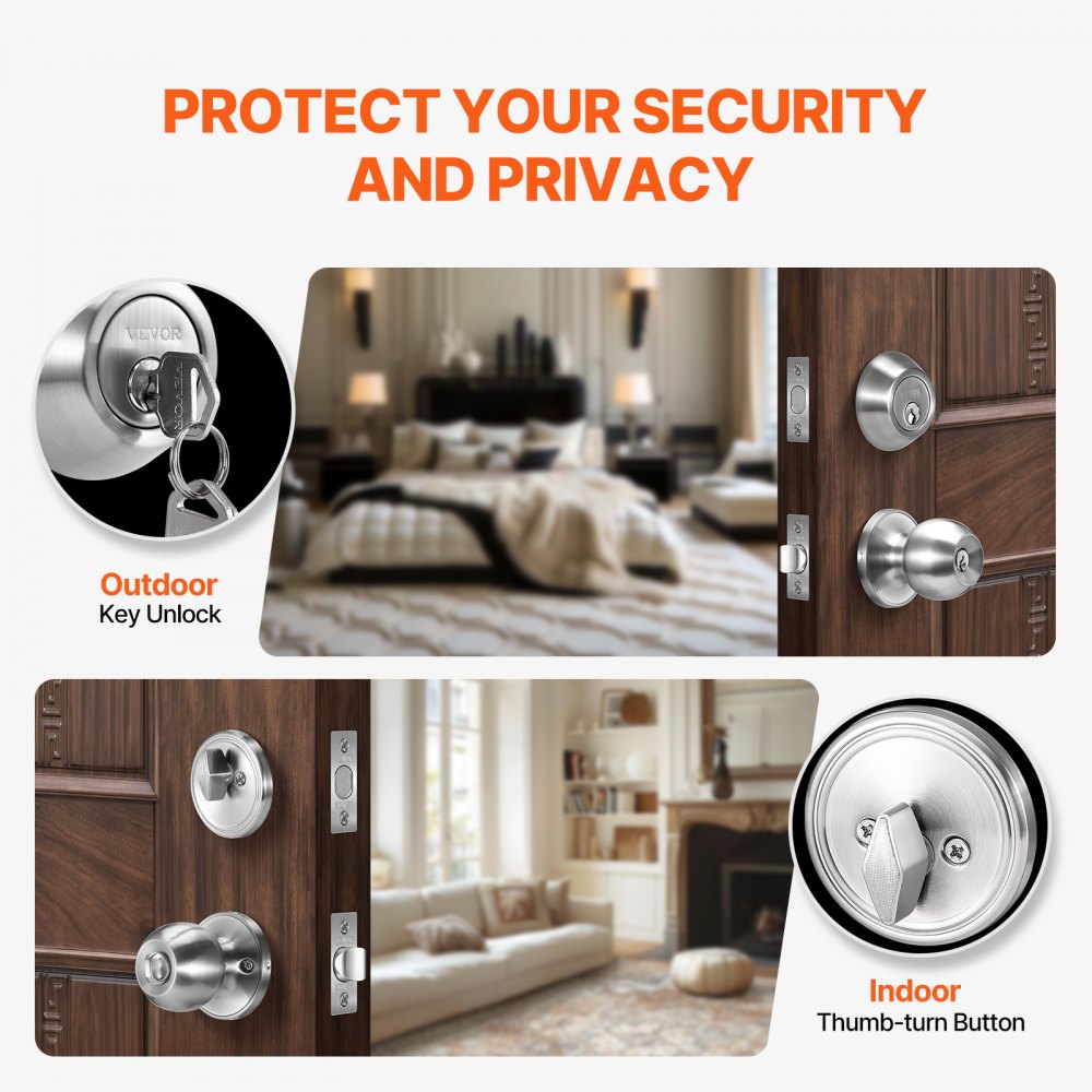 VEVOR Door Knob and Deadbolt Set, Satin Nickel Entry Door Knob and Single Cylinder Deadbolt Combo Pack, Fit for 1-3/8" to 1-3/4" Door Thickness, Door Lockset with Deadbolt for Entrance and Front Door