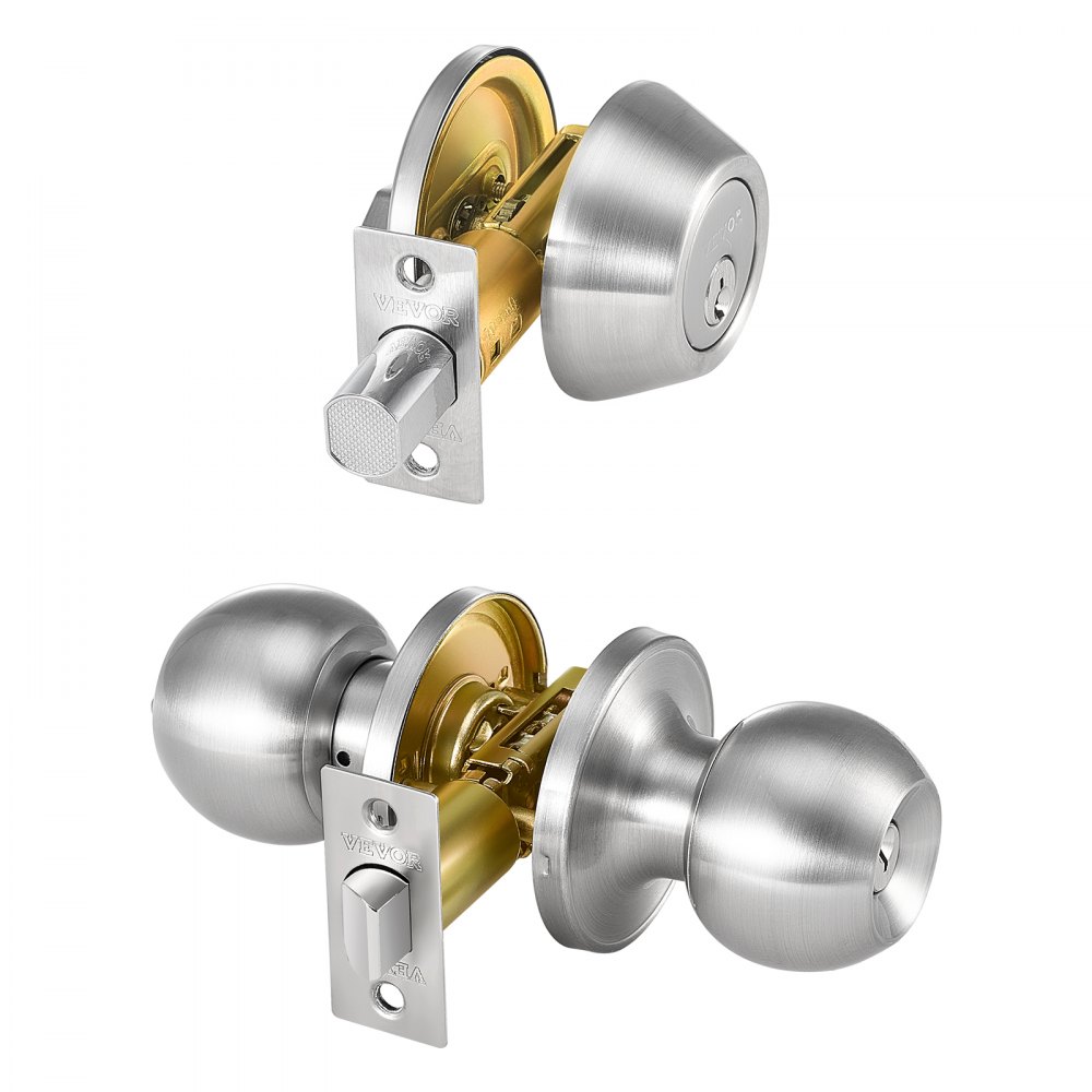 VEVOR Door Knob and Deadbolt Set, Satin Nickel Entry Door Knob and Single Cylinder Deadbolt Combo Pack, Fit for 1-3/8" to 1-3/4" Door Thickness, Door Lockset with Deadbolt for Entrance and Front Door