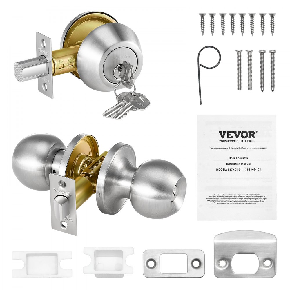 VEVOR Door Knob and Deadbolt Set, Satin Nickel Entry Door Knob and Single Cylinder Deadbolt Combo Pack, Fit for 1-3/8" to 1-3/4" Door Thickness, Door Lockset with Deadbolt for Entrance and Front Door