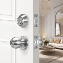 Juego de pomo y cerrojo para puerta de entrada, cerrojo de cilindro simple en níquel satinado