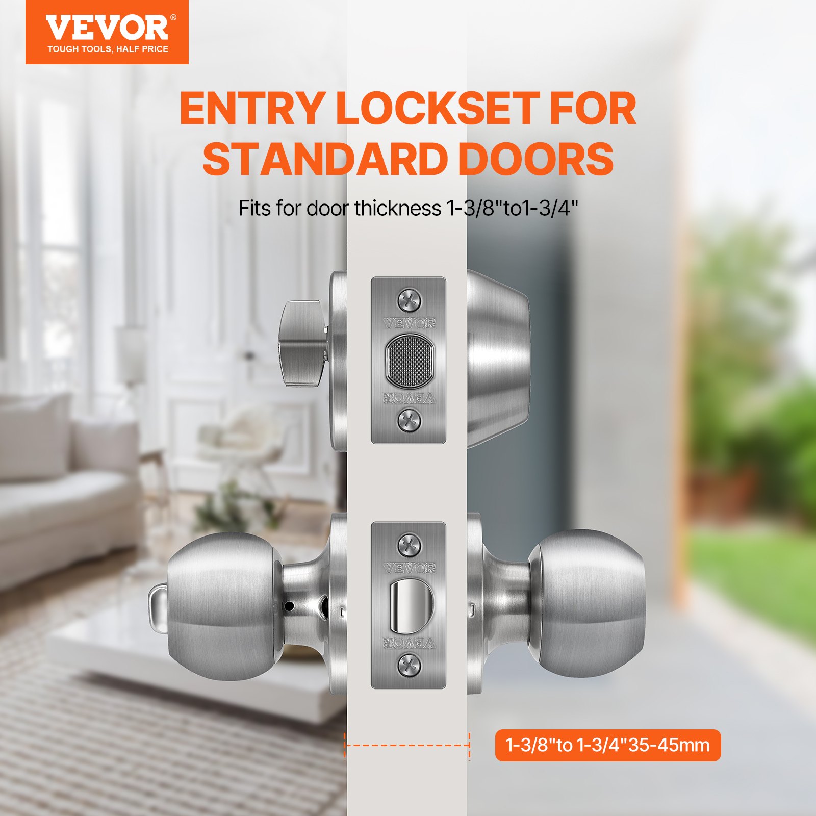 VEVOR Door Knob and Deadbolt Set, Satin Nickel Entry Door Knob and Single Cylinder Deadbolt Combo Pack, Fit for 1-3/8" to 1-3/4" Door Thickness, Door Lockset with Deadbolt for Entrance and Front Door
