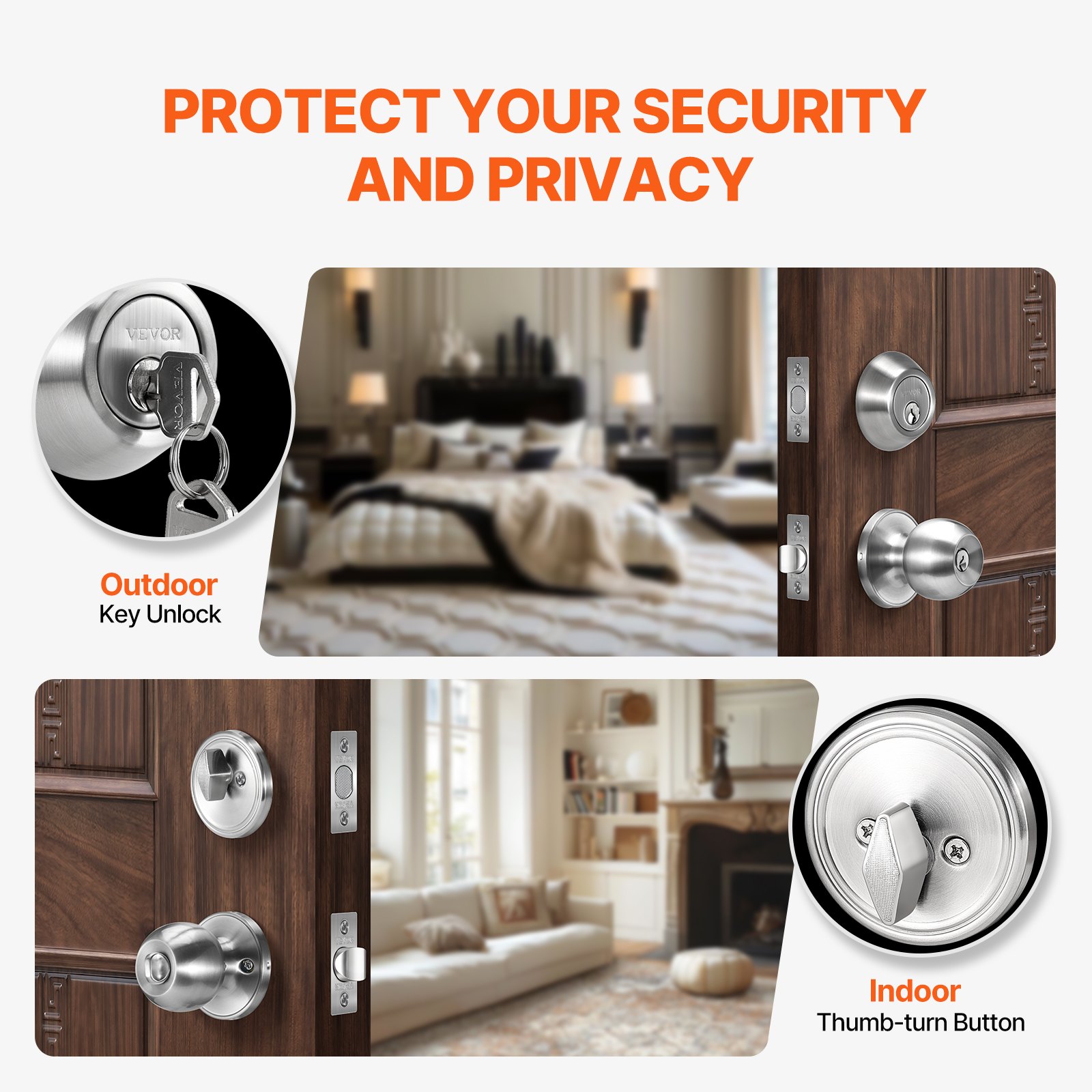 VEVOR Door Knob and Deadbolt Set, Satin Nickel Entry Door Knob and Single Cylinder Deadbolt Combo Pack, Fit for 1-3/8" to 1-3/4" Door Thickness, Door Lockset with Deadbolt for Entrance and Front Door