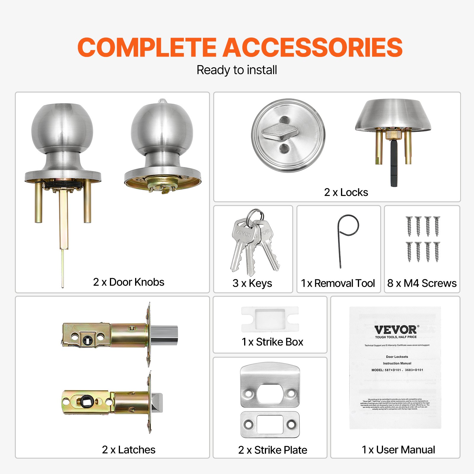 VEVOR Door Knob and Deadbolt Set, Satin Nickel Entry Door Knob and Single Cylinder Deadbolt Combo Pack, Fit for 1-3/8" to 1-3/4" Door Thickness, Door Lockset with Deadbolt for Entrance and Front Door