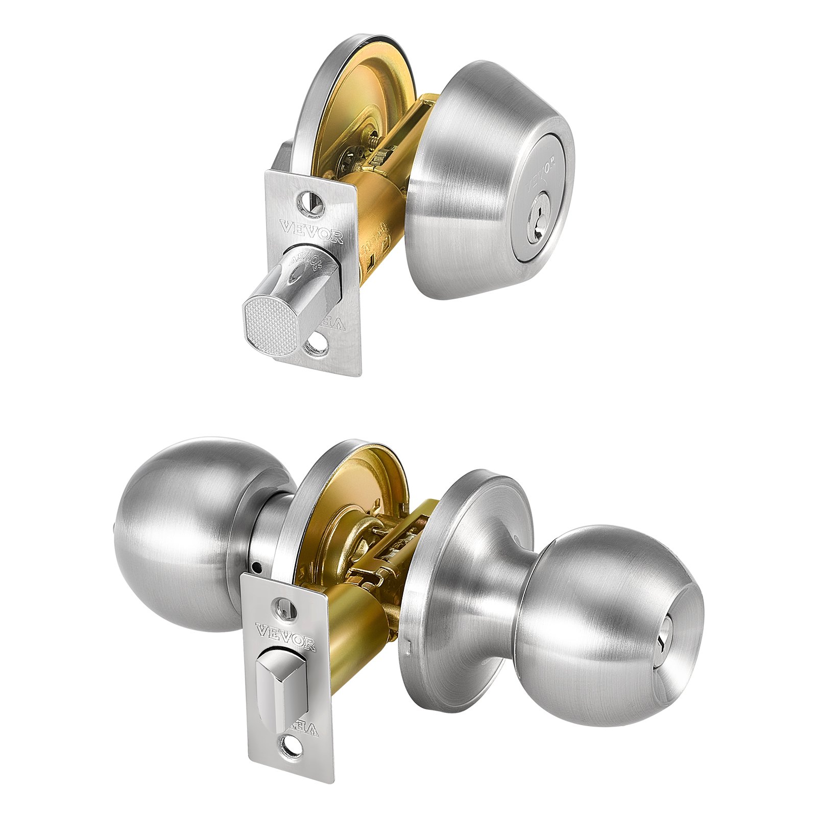 VEVOR Door Knob and Deadbolt Set, Satin Nickel Entry Door Knob and Single Cylinder Deadbolt Combo Pack, Fit for 1-3/8" to 1-3/4" Door Thickness, Door Lockset with Deadbolt for Entrance and Front Door
