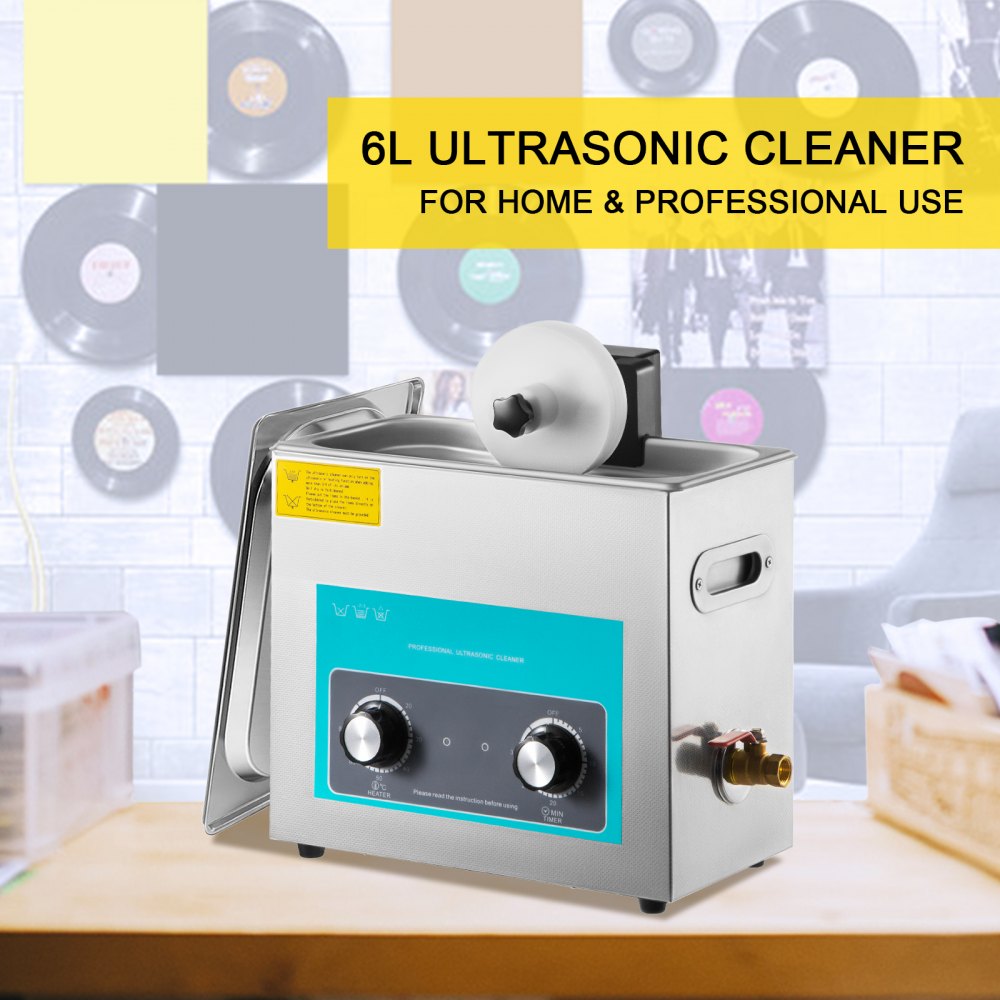 VEVOR Ultrasonic Vinyl Record Cleaner 6L 40kHz Vinyl Ultrasonic Cleaning Machine Knob Control Record Ultrasonic Cleaner 4 Records Vinyl Sonic Cleaner Stainless Steel Tank with Mechanical Heater & Time