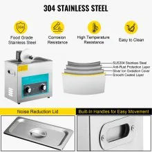 VEVOR Ultrasonic Vinyl Record Cleaner 6L 40kHz Vinyl Ultrasonic Cleaning Machine Knob Control Record Ultrasonic Cleaner 4 Records Vinyl Sonic Cleaner Stainless Steel Tank w/Mechanical Heater & Timer
