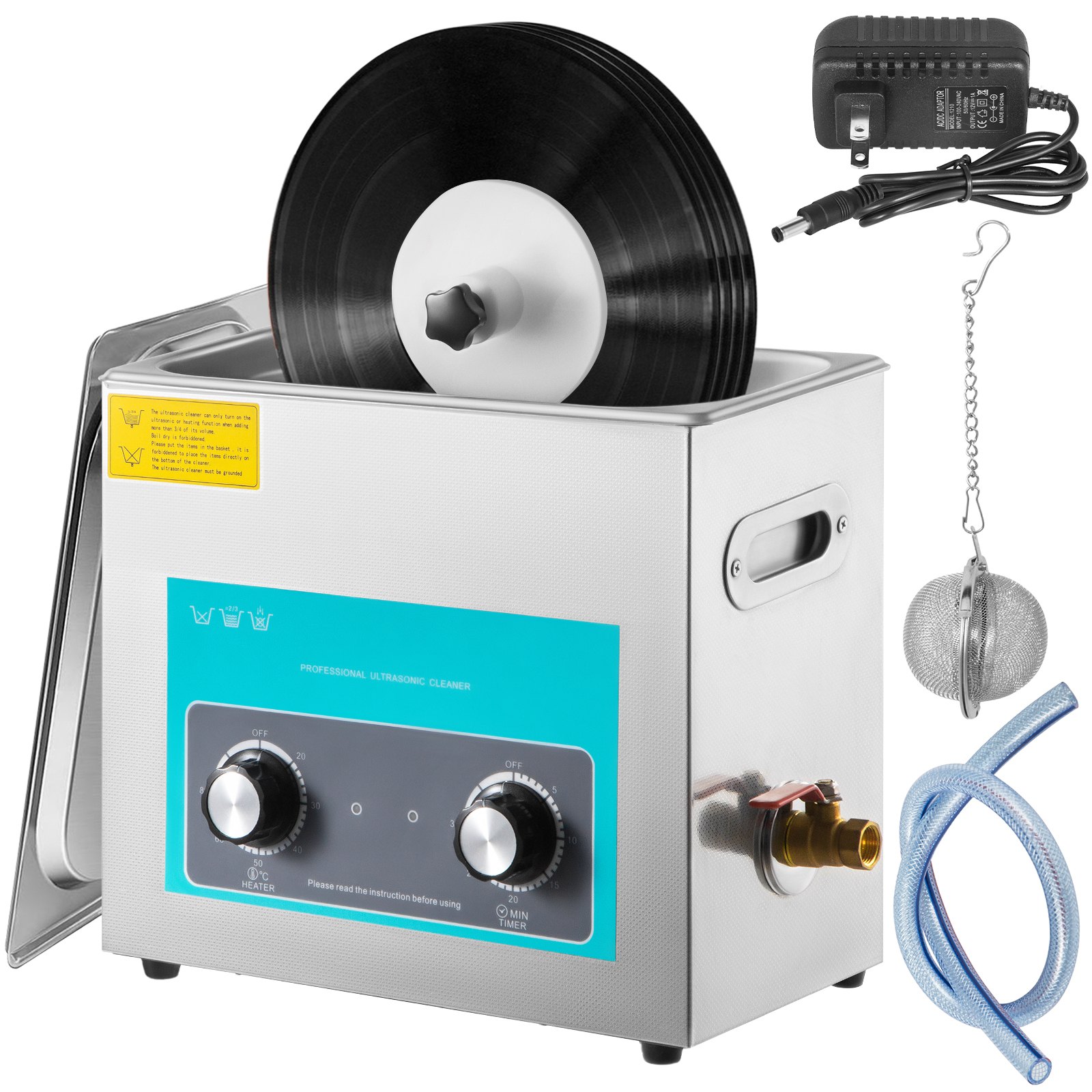 VEVOR Ultrasonic Vinyl Record Cleaner 6L 40kHz Vinyl Ultrasonic Cleaning Machine Knob Control Record Ultrasonic Cleaner 4 Records Vinyl Sonic Cleaner Stainless Steel Tank with Mechanical Heater & Time