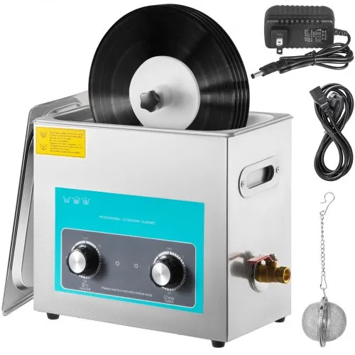 VEVOR Ultrasonic Vinyl Record Cleaner 6L 40kHz Vinyl Ultrasonic Cleaning Machine Knob Control Record Ultrasonic Cleaner 8 Records Vinyl Sonic Cleaner Stainless Steel Tank with Mechanical Heater & Time