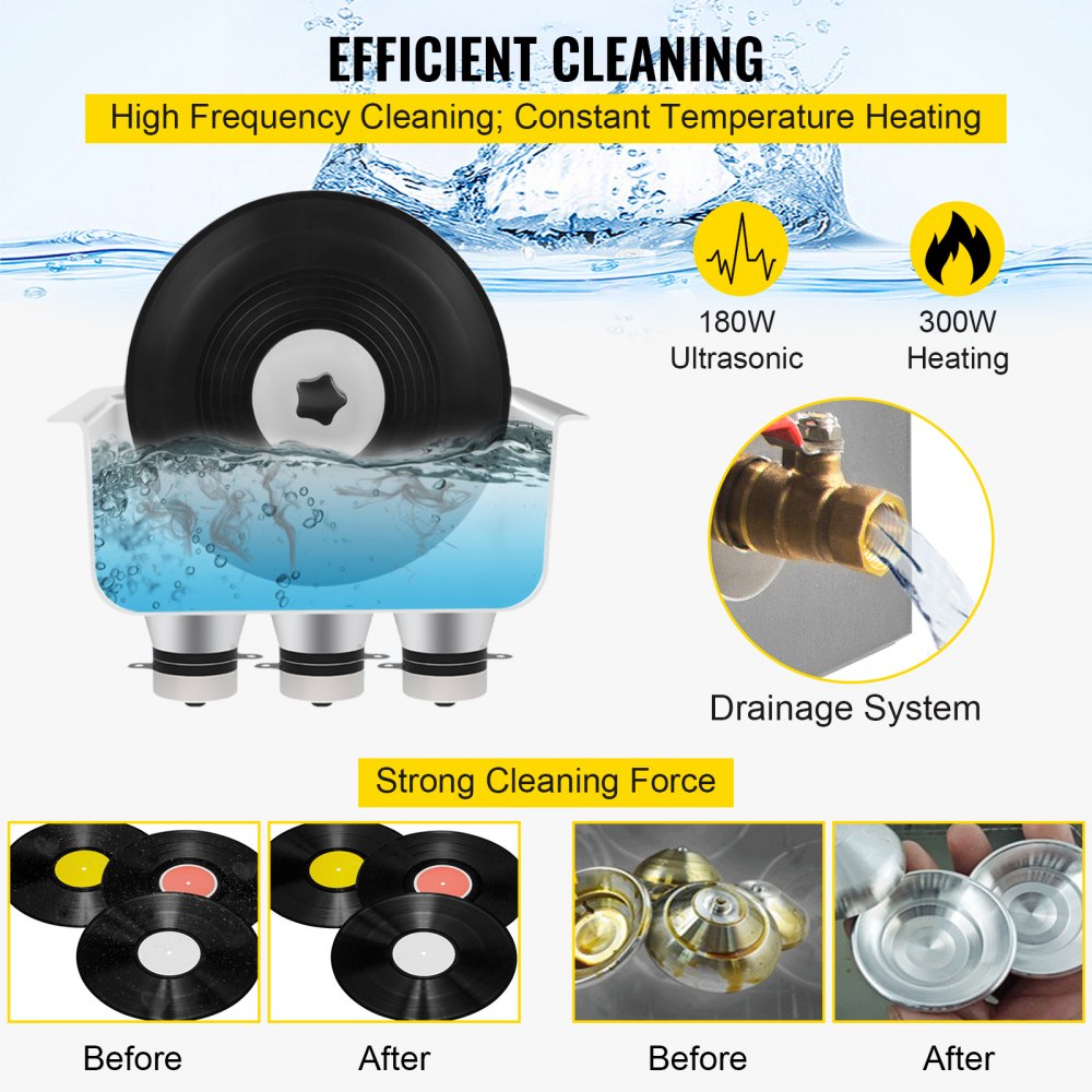 VEVOR Ultrasonic Vinyl Record Cleaner 6L 40kHz Vinyl Ultrasonic Cleaning Machine Knob Control Record Ultrasonic Cleaner 8 Records Vinyl Sonic Cleaner Stainless Steel Tank with Mechanical Heater & Time