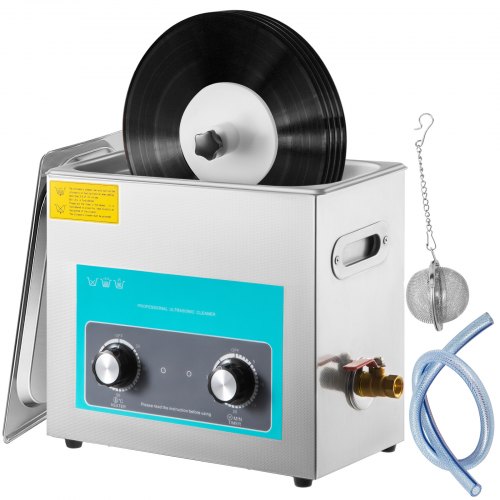 VEVOR Ultrasonic Vinyl Record Cleaner 6L 40kHz Vinyl Ultrasonic Cleaning Machine Knob Control Record Ultrasonic Cleaner 4 Records Vinyl Sonic Cleaner Stainless Steel Tank w/ Mechanical Heater & Timer