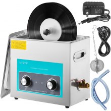 VEVOR ultrahangos vinyl lemeztisztító 6 literes, 40 kHz-es vinil ultrahangos tisztítógép, gombvezérlő lemez, ultrahangos tisztító 8 lemezes vinyl hangos tisztító rozsdamentes acél tartállyal mechanikus fűtővel és időzítővel