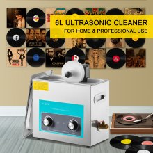 VEVOR Ultrasonic Vinyl Record Cleaner 6L 40kHz Vinyl Ultrasonic Cleaning Machine Knob Control Record Ultrasonic Cleaner 8 Records Vinyl Sonic Cleaner Stainless Steel Tank w/ Mechanical Heater & Timer