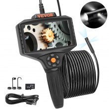 VEVOR Triple Lens Industrial Endoscope, 5" IPS Screen Borescope Inspection Camera with Lights, Split Screen, 8x Zoom, IP67 Waterproof Drain Snake Camera for Auto, Plumbing(16.5FT Cable, 32GB Card)