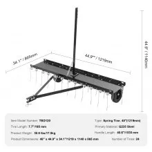 VEVOR Tow Behind Dethatcher, 48-inch Tow Dethatcher with 24 Spring Steel Tines, Lawn Dethatcher Rake for ATV or Mower, Tow Behind Lawn Rake with Lift Handle for Garden Farm Grass
