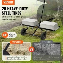 VEVOR Tow Behind Dethatcher, 40-inch Tow Dethatcher with 20 Spring Steel Tines, Lawn Dethatcher Rake for ATV or Mower, Tow Behind Lawn Rake with Lift Handle for Garden Farm Grass