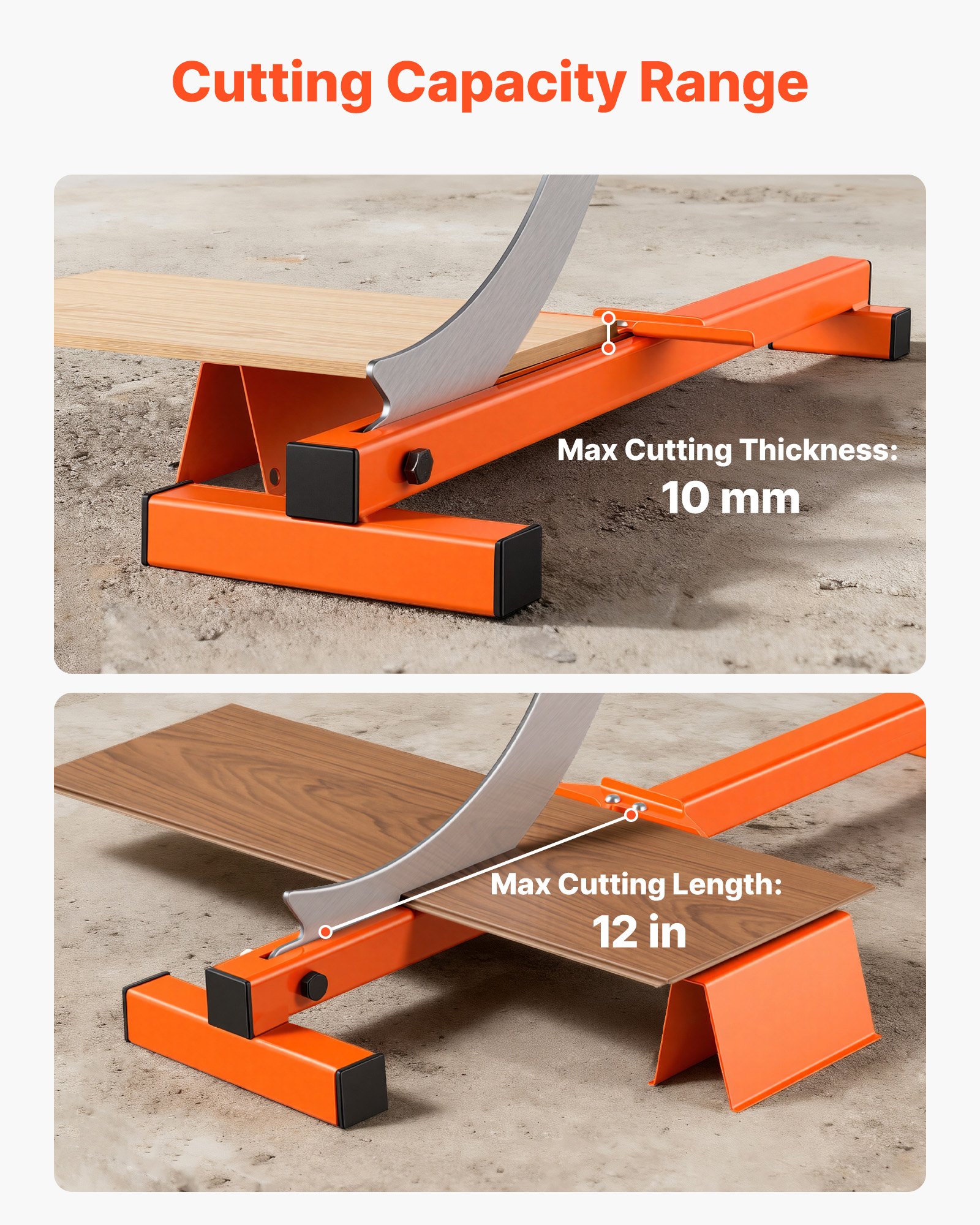 VEVOR 304.8mm Vinyl Floor Cutter, 10mm Thick Laminate Flooring Cutter with Cutting Angle Guide, Rubber Handle, Honing Stone, D2 Steel Blade for Cutting Laminate, Vinyl, Home Renovation