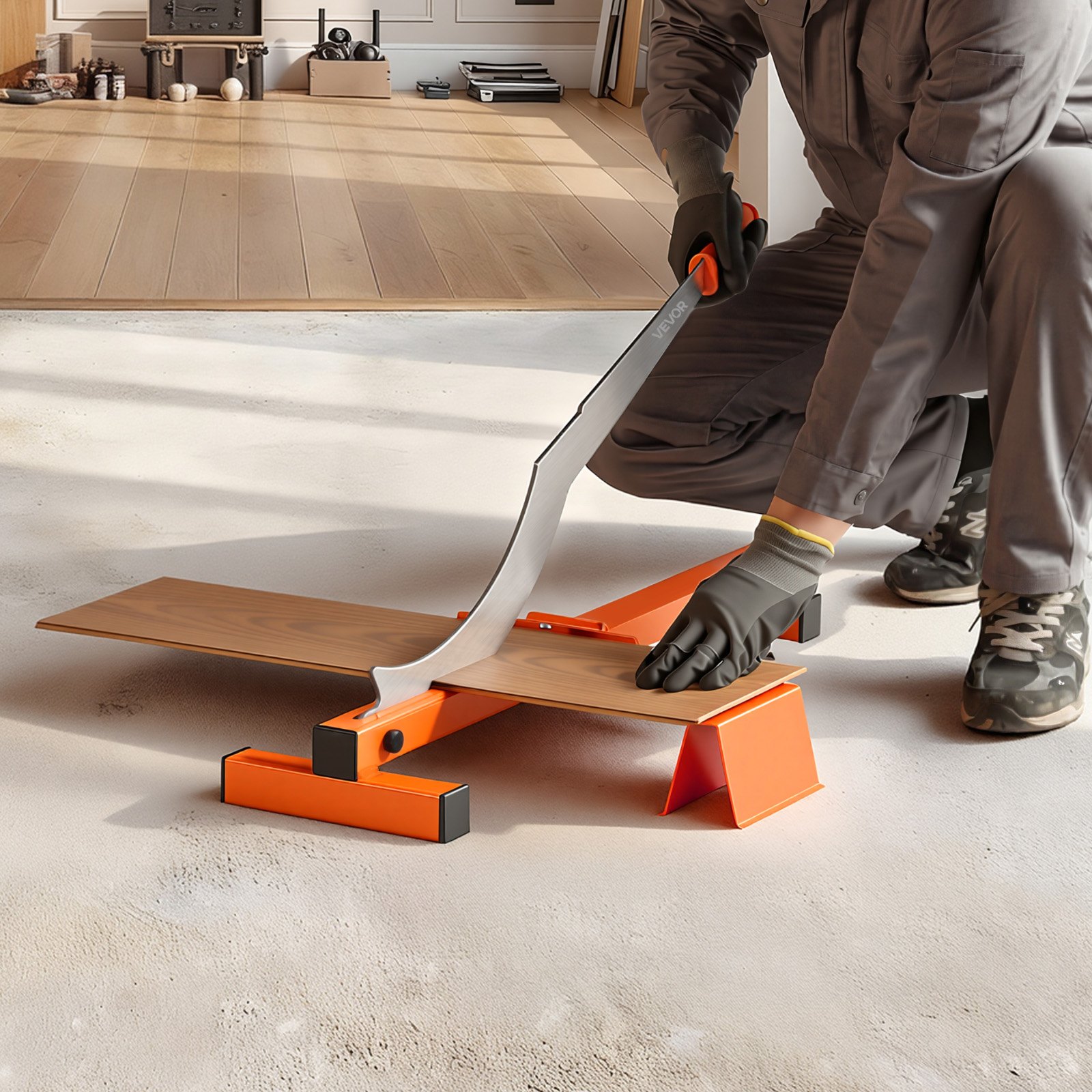 VEVOR 304.8mm Vinyl Floor Cutter, 10mm Thick Laminate Flooring Cutter with Cutting Angle Guide, Rubber Handle, Honing Stone, D2 Steel Blade for Cutting Laminate, Vinyl, Home Renovation