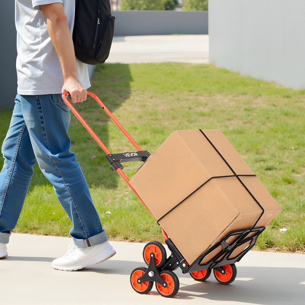 VEVOR Stair Climbing Cart, 54 kg Stair-Climbing Capacity, Portable Folding Trolley Cart with Telescoping Handle, 6 Wheels and 2 Bungee Cords, Stair Climber Dolly for Home, Groceries, Warehouse