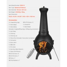 18 Inch Chiminea Outdoor Wood Burning Firepit with Grill Mesh & Chimney Coat