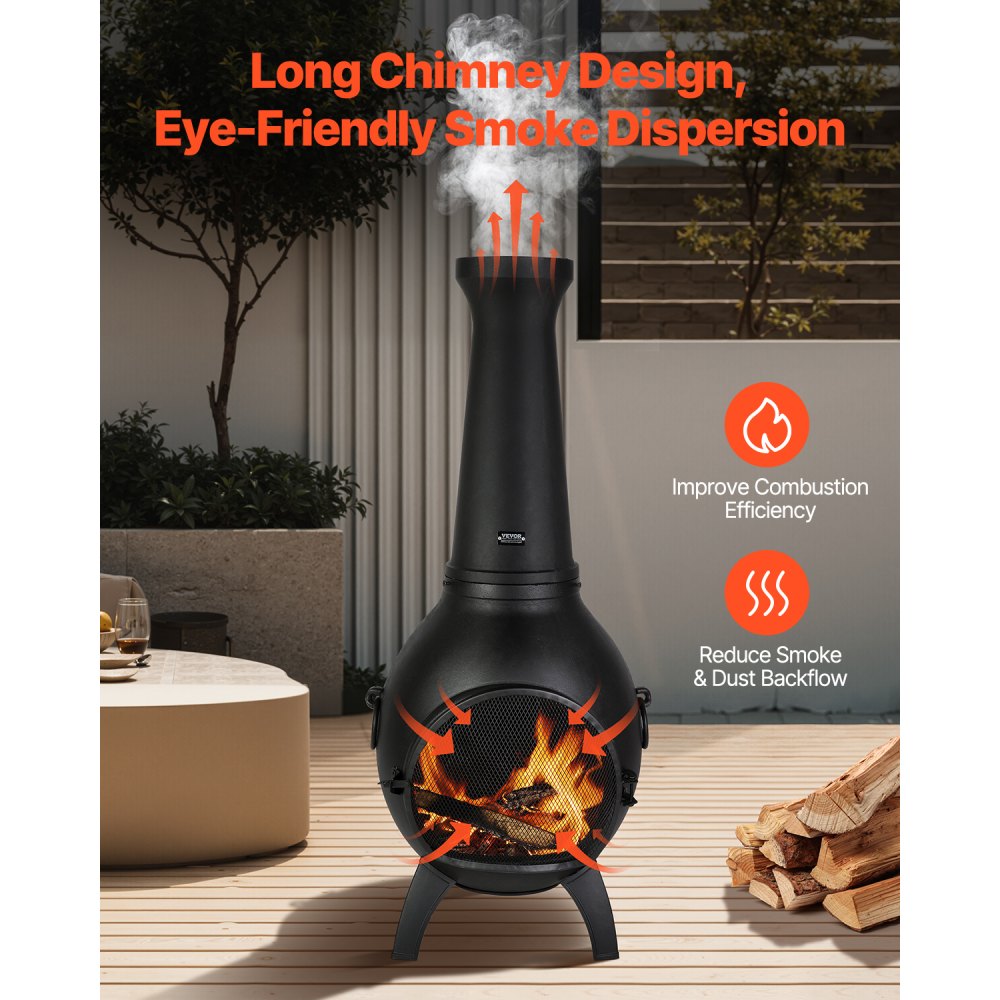 VEVOR Chiminea, 559 mm Outdoor Wood Burning Firepit, Spherical Fireplace for BBQ & Warming, Aluminum Wooden Fire Pit with Grill Mesh, Chimney Coat & Rustproof Chiminea Lid, for Patio/Garden/Backyard