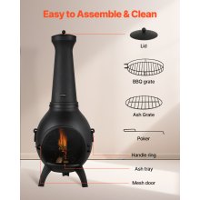 22 Inch Chiminea Outdoor Aluminum Fireplace with Grill Mesh & Chimney Coat