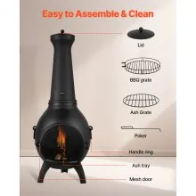 VEVOR 22 Inch Chiminea Outdoor Aluminum Fireplace with Grill Mesh & Chimney Coat