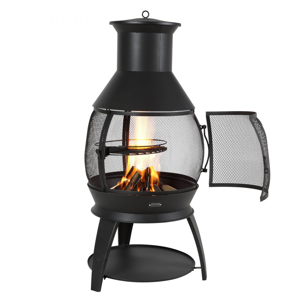 VEVOR Chiminea, 559 mm Outdoor Wood Burning Firepit, Iron Spherical Fireplace for BBQ & Warming, Wooden Fire Pit with Grill Mesh, Chimney Coat & Rustproof Chiminea Lid, for Patio, Garden, Backyard