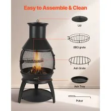 VEVOR 22 Inch Chiminea Outdoor Iron Fireplace with Grill Mesh & Chimney Coat