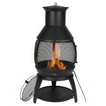 22 In Chiminea Outdoor Wood Burning Iron Firepit with Grill Mesh & Chimney Coat