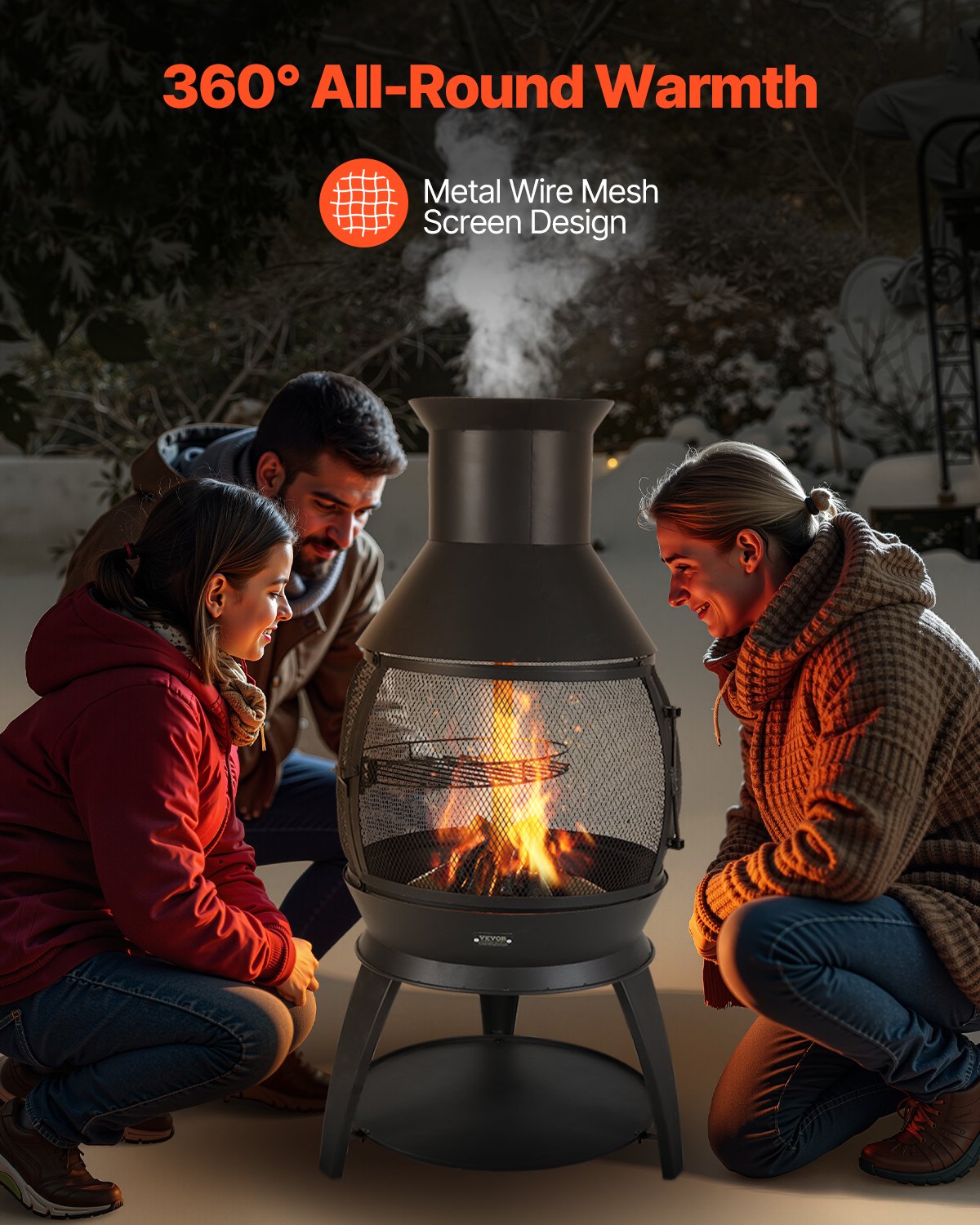 VEVOR Chiminea, 559 mm Outdoor Wood Burning Firepit, Iron Spherical Fireplace for BBQ & Warming, Wooden Fire Pit with Grill Mesh, Chimney Coat & Rustproof Chiminea Lid, for Patio, Garden, Backyard