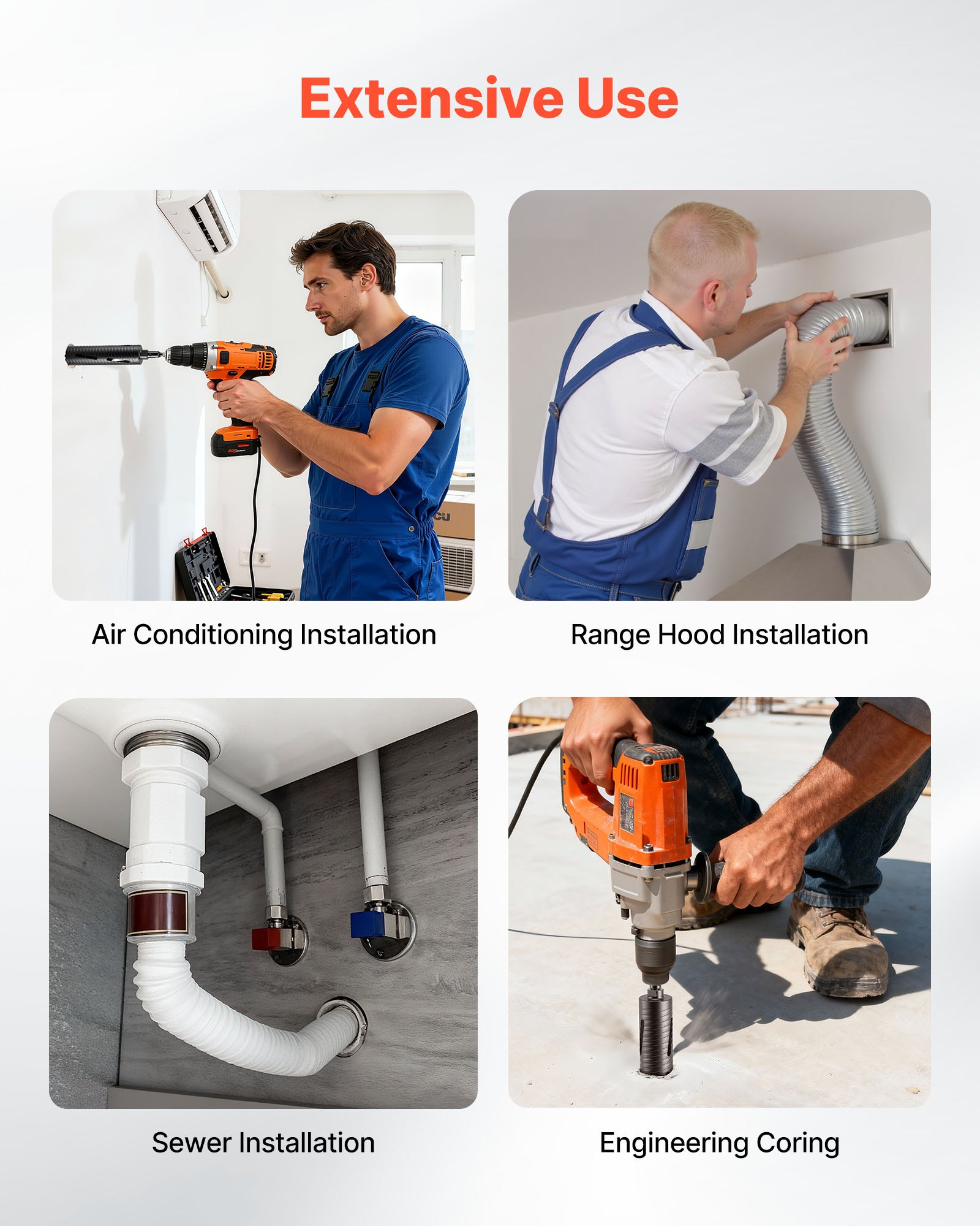 VEVOR Core Drill Bit, 2-1/2 inch Diameter, 9-1/2 inch Drilling Depth, 5/8-11 Internal Thread, Diamond Dry Coring Bit with 3 Adapters, Pilot Drill and Hex Wrench, for Concrete, Red Bricks, and Masonry