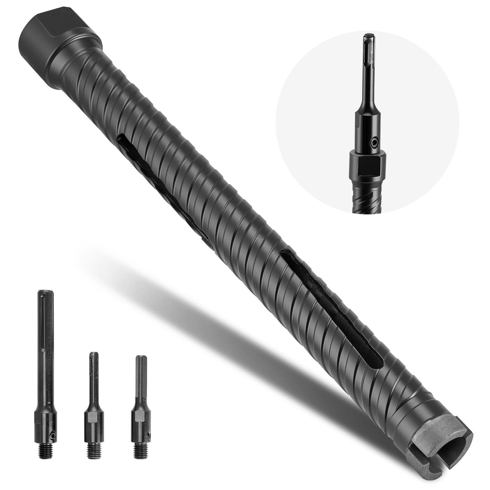 VEVOR Core Drill Bit, 25 mm Diameter, 241 mm Drilling Depth, M16 Internal Thread, Diamond Dry Coring Bit with 3 Adapters, Pilot Drill and Hex Wrench, for Reinforced Concrete, Red Bricks, and Masonry