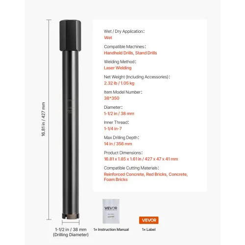 Teemantkroonpuur Ø 38 mm, 356 mm, 1-1/4" — pilt 7