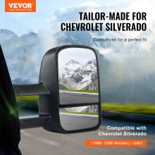 VEVOR Towing Mirrors, Left & Right Pair Set for Chevrolet Silverado (1988-1998)/GMC, Tow Mirror with Plane and Convex Glass, Manual Controlling Telescoping Folding, and Four-Way Adjustment, Black