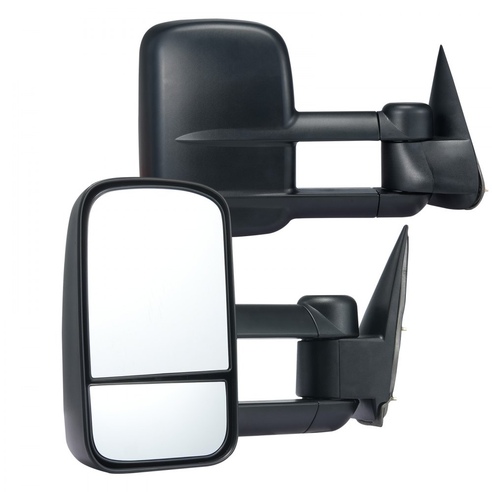 black VEVOR towing mirrors for chevrolet silverado, side-by-side view, extended arm, dual glass.