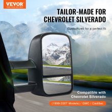 VEVOR Towing Mirrors, Left & Right Pair Set for Chevrolet Silverado (1999-2007)/GMC/Cadillac, Tow Mirror with Plane & Convex Glass, Manual Controlling Telescoping Folding, Four-Way Adjustable, Black