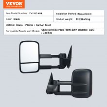 VEVOR Towing Mirrors, Left & Right Pair Set for Chevrolet Silverado (1999-2007)/GMC/Cadillac, Tow Mirror with Plane & Convex Glass, Manual Controlling Telescoping Folding, Four-Way Adjustable, Black