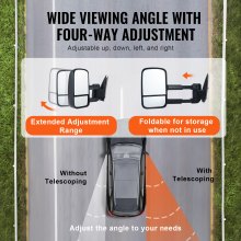 VEVOR Towing Mirrors, Left & Right Pair Set for Chevrolet Silverado (1999-2007)/GMC/Cadillac, Tow Mirror with Plane & Convex Glass, Manual Controlling Telescoping Folding, Four-Way Adjustable, Black