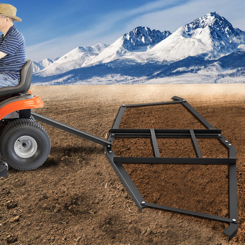 VEVOR Driveway Drag 74" Width, Tow Behind Drag Harrow 39'' Length, 4'' Height, Driveway Tractor Harrow with 2 Adjustable Bars, Heavy Duty Steel, Driveway Grader for ATV, UTV, Garden Lawn Tracto
