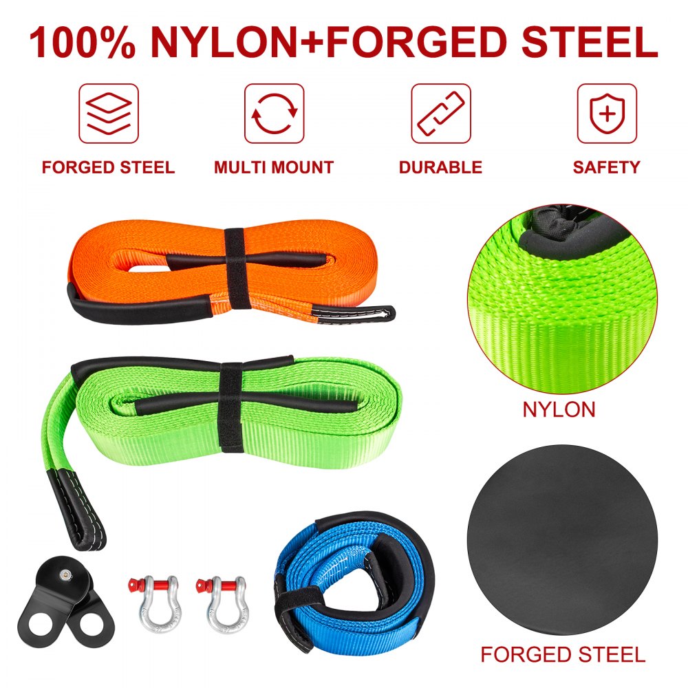 Vevor Winch Recovery Kit Snatch Block Kit With 3 Xtow Straps11pcs Offroad Gear