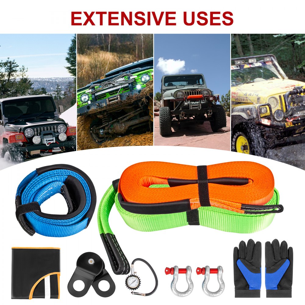 Vevor Winch Recovery Kit Snatch Block Kit With 3 Xtow Straps11pcs Offroad Gear