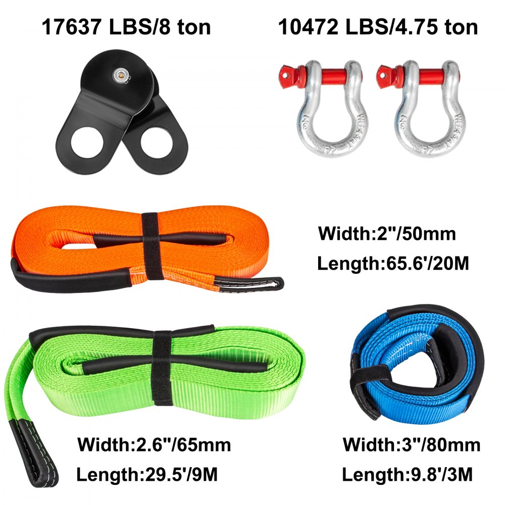 Vevor Winch Recovery Kit Snatch Block Kit With 3 Xtow Straps11pcs Offroad Gear