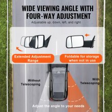 VEVOR Towing Mirrors, Left & Right Pair Set for 2009-2023 Dodge Ram 1500 2500 3500, Power Heated with Signal Light & Puddle Light, Plane & Convex Glass, Manual Controlling Flipping Folding, Black