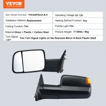 VEVOR Towing Mirrors, Left & Right Pair Set for 2009-2023 Dodge Ram 1500 2500 3500, Power Heated with Signal Light & Puddle Light, Plane & Convex Glass, Manual Controlling Flipping Folding, Black