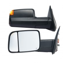 VEVOR Towing Mirrors, Left & Right Pair Set for 2002-2008 Dodge Ram 1500 2500 3500 (Partial 2009 Models), Power Heated with Signal Light & Puddle Light, Manual Controlling Flipping Folding, Black